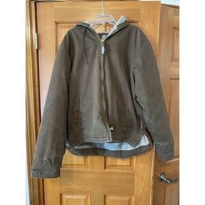Berne Men's Chore Canvas Hooded Sherpa Brown Work Jacket Size Large Tall